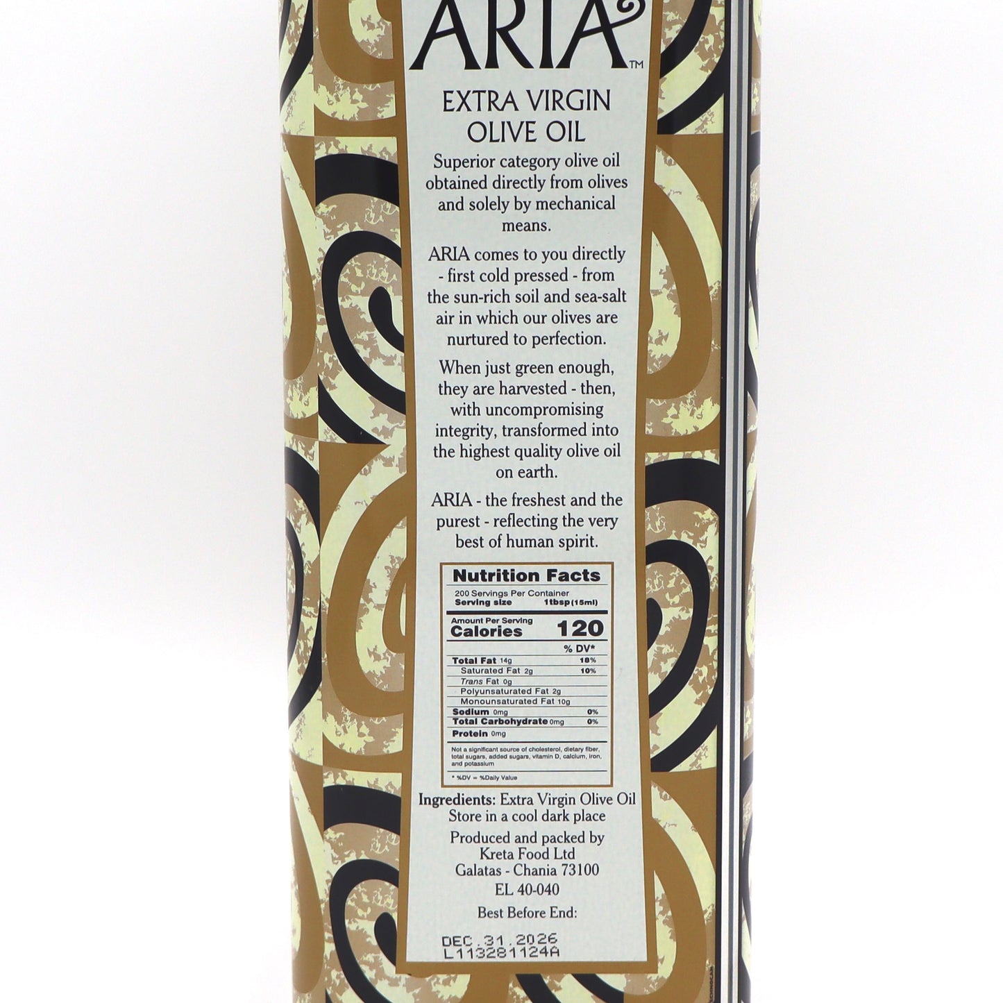 ARIA Extra Virgin Olive Oil – 3L Tin (Cold-Pressed, Greek, 100% Koroneiki, Kosher)